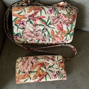 Guess Floral Queenie Glossy Quilted Crossbody bag and wallet set